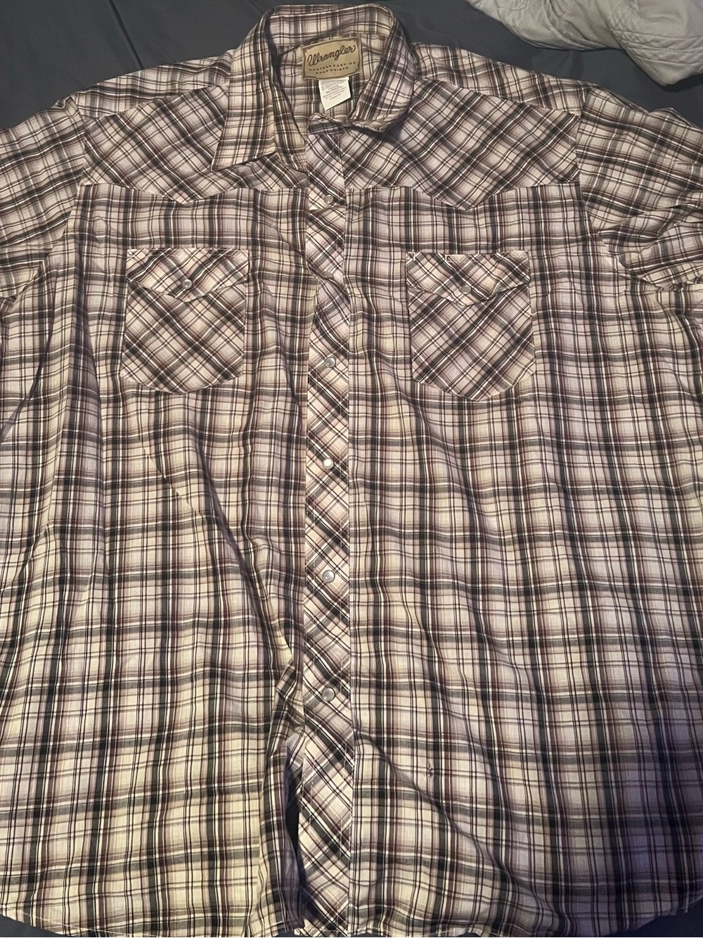 Wrangler Men’s Plaid Button-Down Shirt - White and Brown Plaid